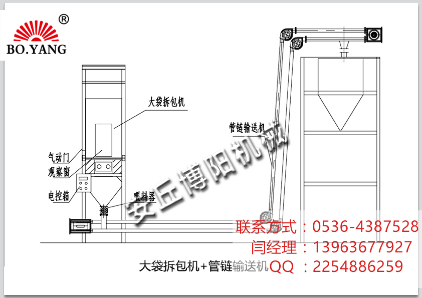 【噸袋拆包機(jī)】配套【管鏈輸送機(jī)】組成拆包輸送線(xiàn)  詳